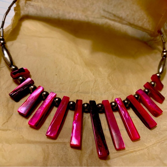Handmade Pink Shell & Silver-Toned Collar Necklace – Reposh Statement Piece - Picture 2 of 3